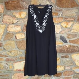Lands' End Black Embroidered Cotton Dress